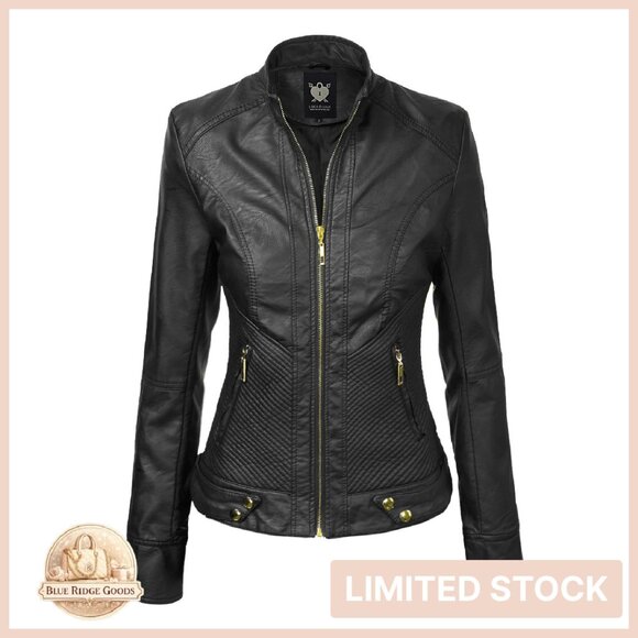 Slim Fit Vegan Leather Moto Jacket Stylish Biker Coat Chic Y2K